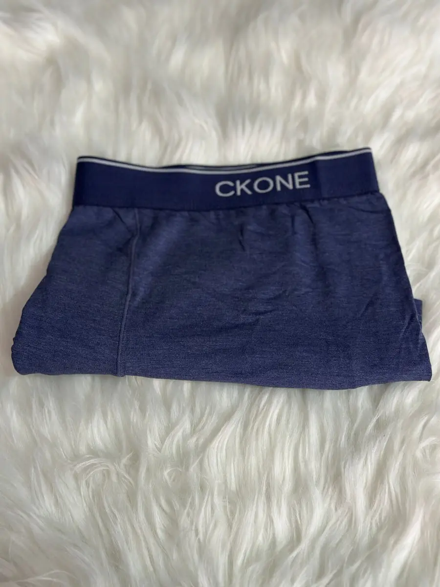 CK ONE Men's Solid Boxer Briefs – Heather Navy Blue – Black with Gold Elastic Band