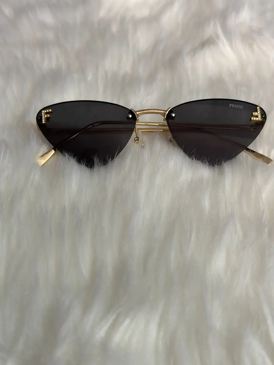 Fendi Rimless Cat-Eye Sunglasses with Gold "F" Detail & Dark Tint Lenses