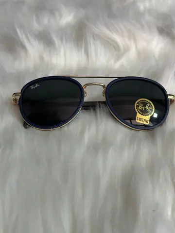 Ray-Ban Navy Blue & Gold Double-Bridge Oval Sunglasses – G-15 Green Lens