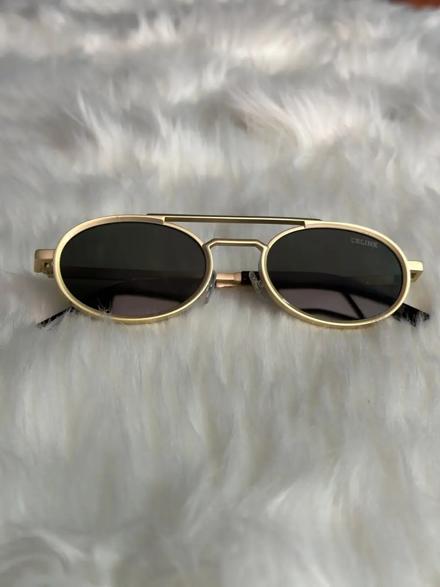 Celine Gold Double-Bridge Oval Sunglasses – Dark Grey Lens