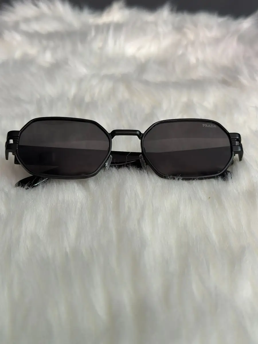 Prada Matte Black Geometric Hexagon Sunglasses – Dark Grey Lens