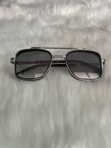 Maybach Double-Bridge Square Navigator Sunglasses – Silver & Black / Gradient Grey Lens