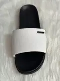 Men's Minimalist White Leather Single-Strap Slides with Metal Accent
