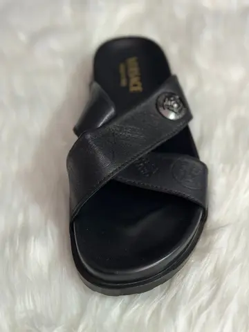 Versace Men's Black Leather Cross-Strap Medusa Sandals
