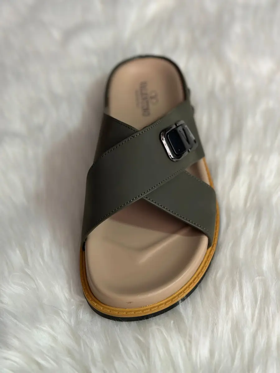 Valentino Garavani Men's Olive Green Leather Cross-Strap Buckle Sandals
