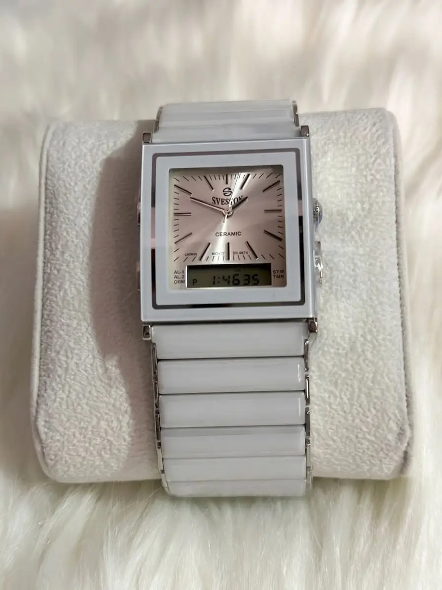 SVESTON SV-9674 Square White Ceramic Ana-Digi Watch
