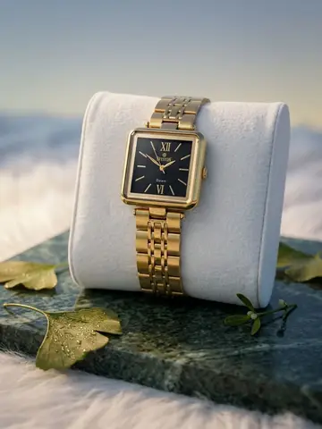 SVESTON Dawn Women's Gold-Tone Square Watch with Black Dial